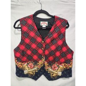 Pine Cove Tartan‎ Plaid Equestrian Vest Women Size 14 Red Green Vintage USA